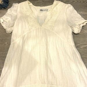 Zara Summer Mini Dress - White w/ Embroidery